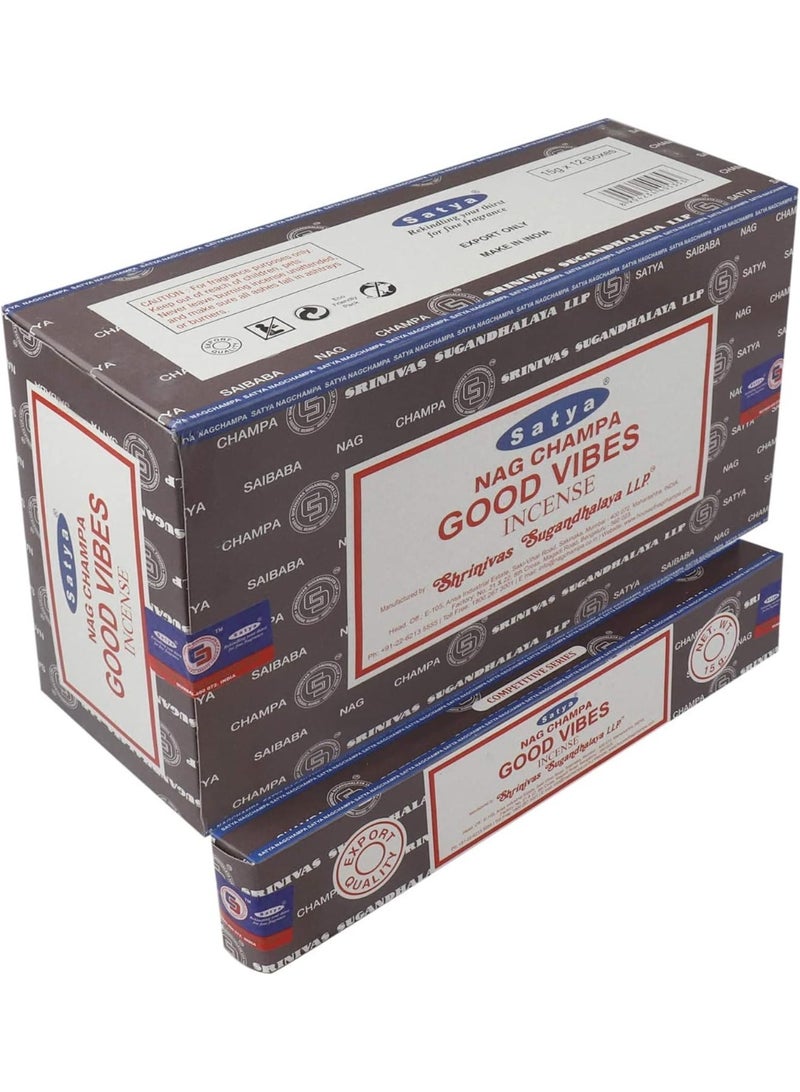Satya SSR Nag Champa Good Vibes Incense Sticks for Meditation and Enlightenment Worship Temple 12 Packs x 15 grm (180 grm) - Image 1