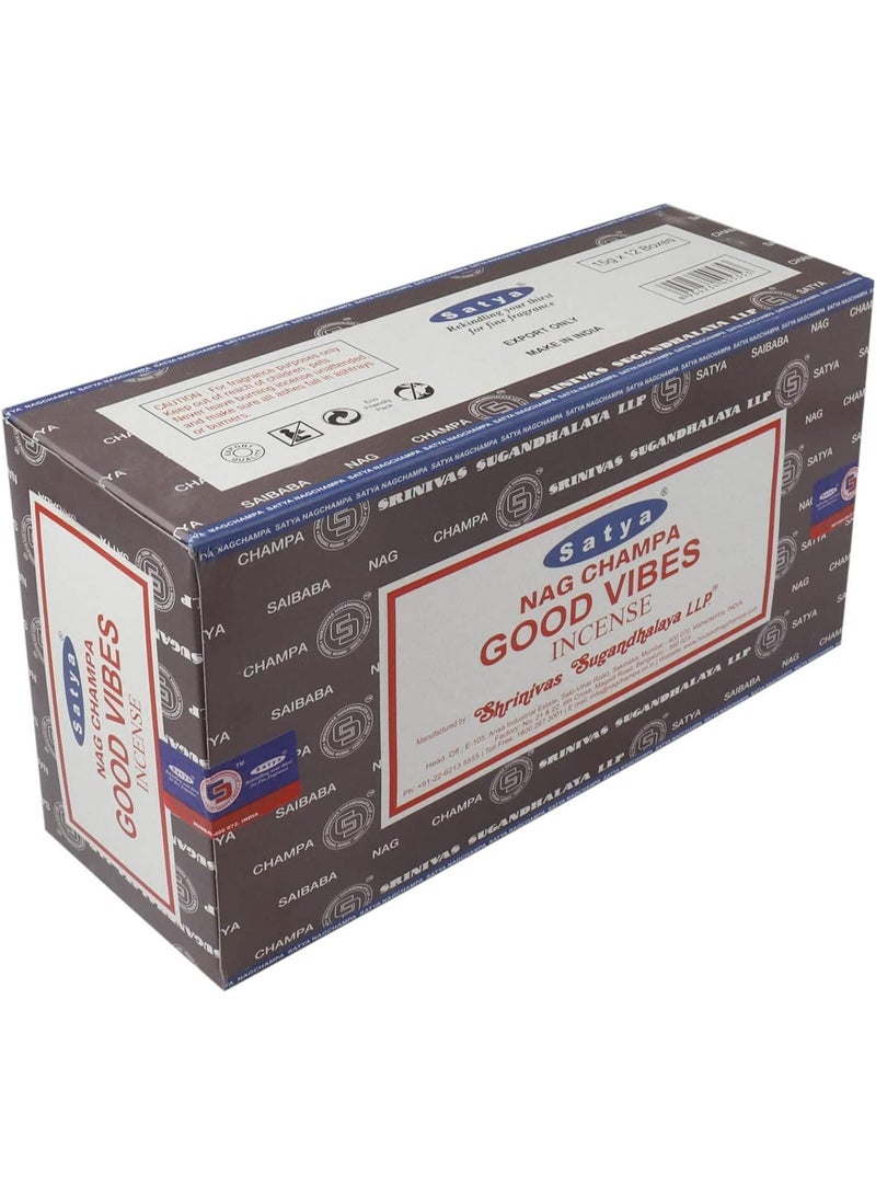 Satya SSR Nag Champa Good Vibes Incense Sticks for Meditation and Enlightenment Worship Temple 12 Packs x 15 grm (180 grm) - Image 2