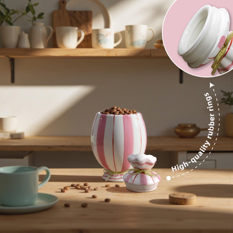 DIF DECO Cute Storage Jars with Airtight Lid, Funny Candy Shape Ceramic Food Container, Cookie Canister for Coffee Bean, Sugar, Tea, Spices, Cereal, Nuts, Dog Treat-700 ml / 23.7 oz(Pink Stripes) - Image 3
