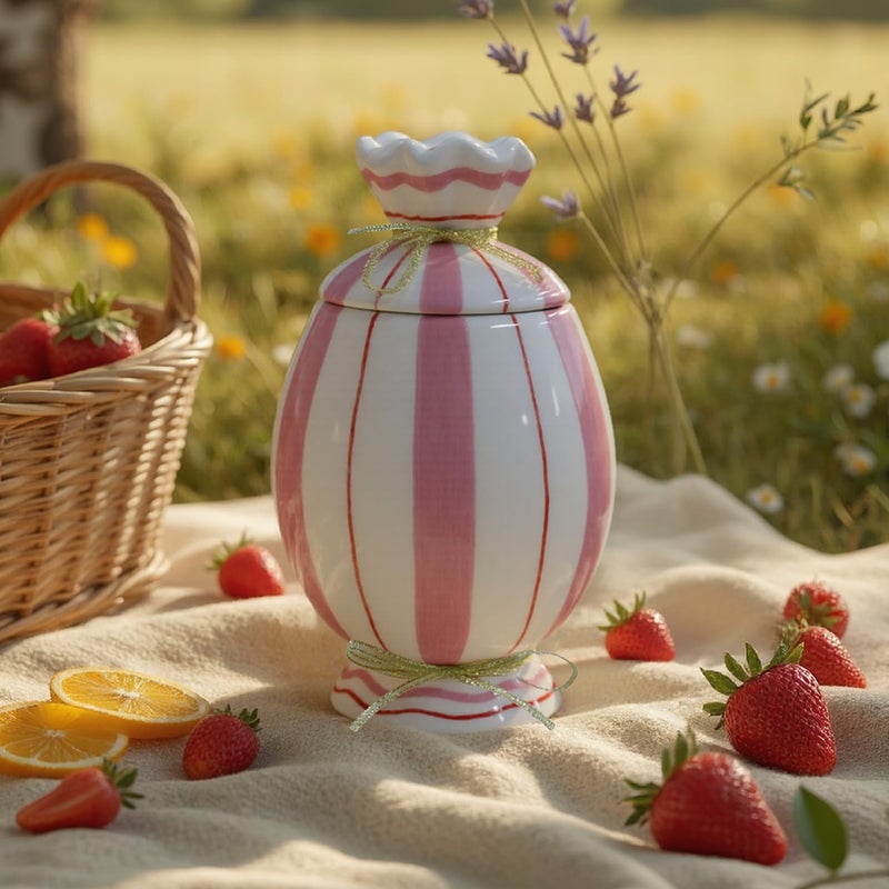 DIF DECO Cute Storage Jars with Airtight Lid, Funny Candy Shape Ceramic Food Container, Cookie Canister for Coffee Bean, Sugar, Tea, Spices, Cereal, Nuts, Dog Treat-700 ml / 23.7 oz(Pink Stripes) - Image 1