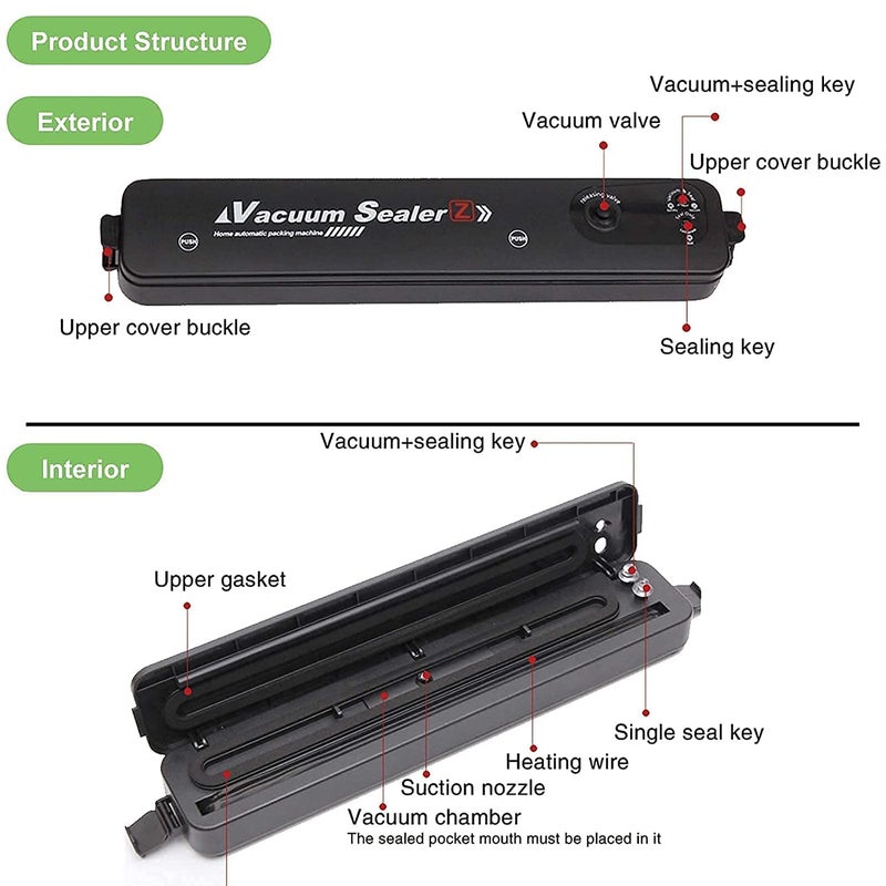 Rensom ECommerce Food Vacuum Sealer Machine with 8 Pcs Seal Bag Automatic Vacuum Air Sealing System Vacuum Pump Easy to Clean For Food Preservation And Sous Vide Cooking - Image 3