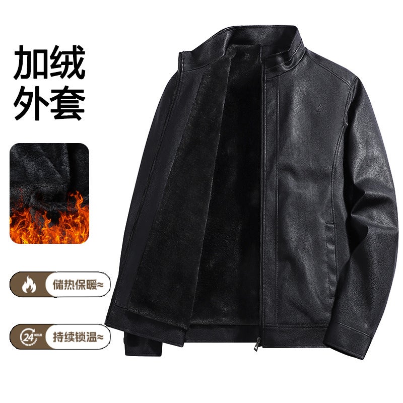 Men'S Leather Jacket Plus Velvet New Fashionable Handsome Motorcycle Jacket Men'S Leather Jacket Large Size Leather Jacket Thick - Image 4