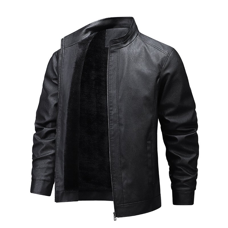 Men'S Leather Jacket Plus Velvet New Fashionable Handsome Motorcycle Jacket Men'S Leather Jacket Large Size Leather Jacket Thick - Image 1