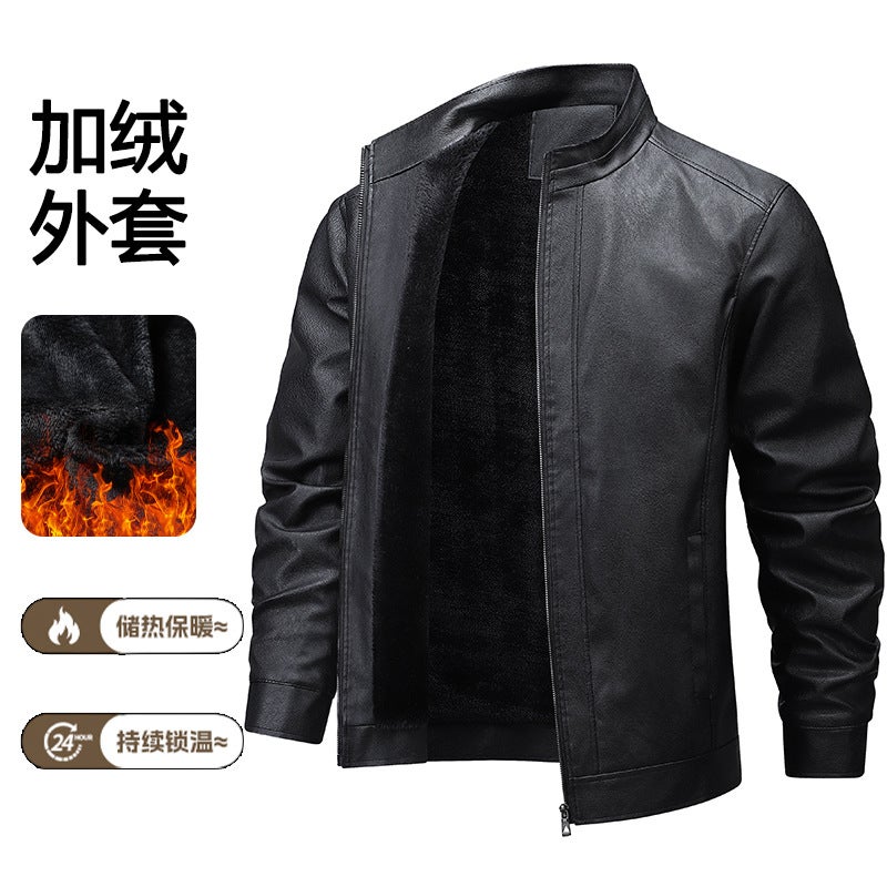 Men'S Leather Jacket Plus Velvet New Fashionable Handsome Motorcycle Jacket Men'S Leather Jacket Large Size Leather Jacket Thick - Image 2