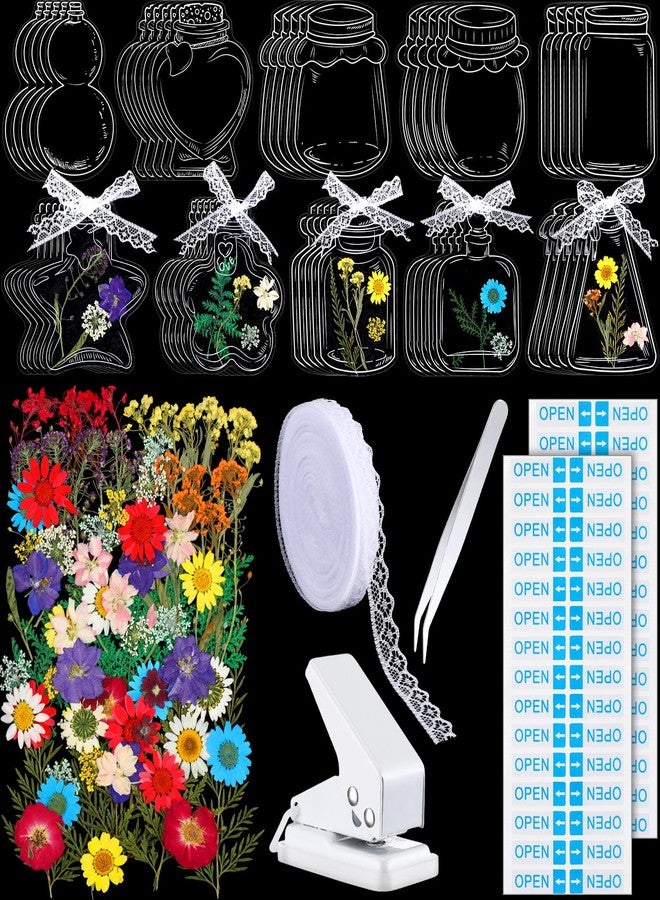 Faccito 135 Pcs Dried Flower Bookmark Making Kit Spring Craft 80 Pressed Flower and 50 Transparent Bookmarks with Hole Puncher Lace Tweezer DIY Book Mark Kits for Classroom Students Adults Party - Image 1