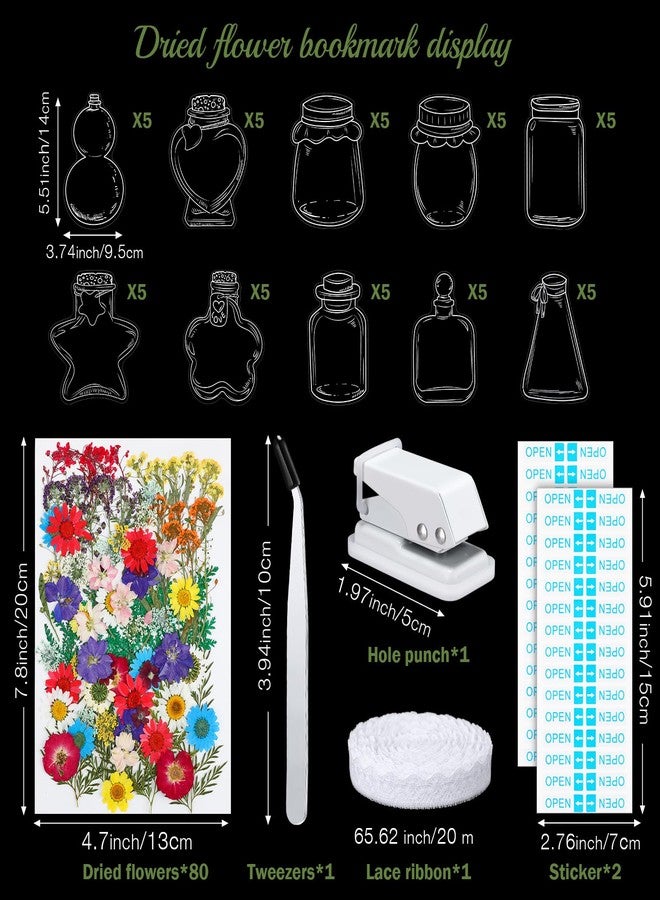 Faccito 135 Pcs Dried Flower Bookmark Making Kit Spring Craft 80 Pressed Flower and 50 Transparent Bookmarks with Hole Puncher Lace Tweezer DIY Book Mark Kits for Classroom Students Adults Party - Image 2