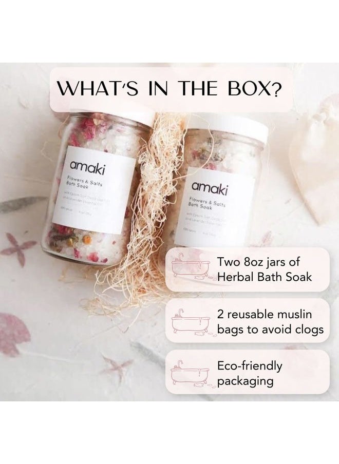 AMAKI SKINCARE Amaki Herbal Bath Soak Blend of Epsom and Dead Sea Salt Infused with Lavender Essential Oil - for Stress Relief, Reduce Sore Muscle, Skin Soothing - Luxury Gift Set of 2, 8 Ounces Jars  - Image 3