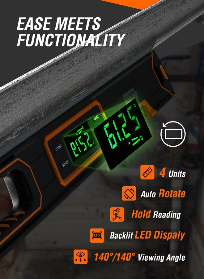 Mecurate 24-Inch Digital Level, Professional Smart Precision Torpedo Level Tool, Bright LCD Display, Audible Alerts, Magnetic Bottom, Dust Water Resistant, with Carrying Case - Image 3