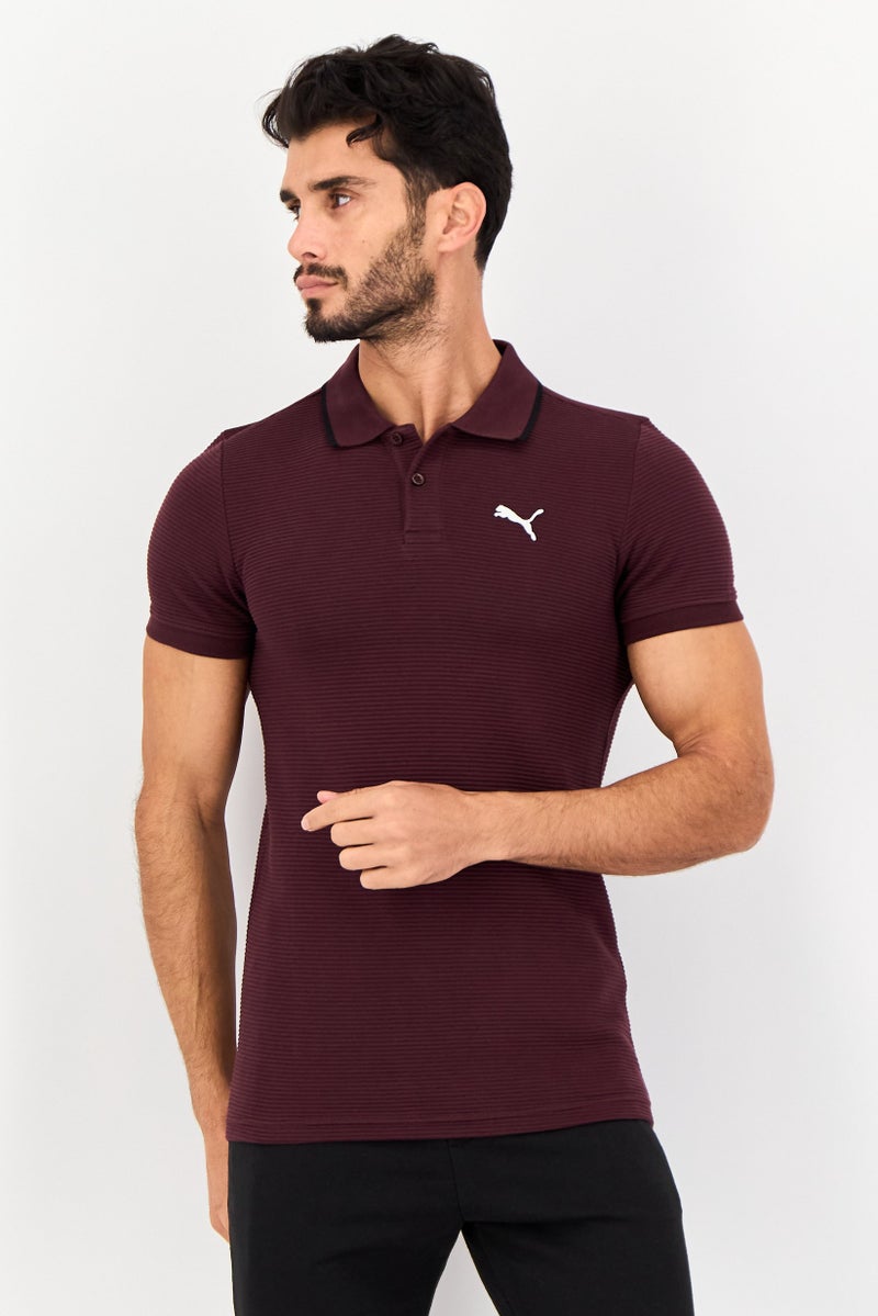 PUMA تي شيرت بولو رياضي للرجال بأكمام قصيرة، خارجي، لون مارون داكن - Image 1