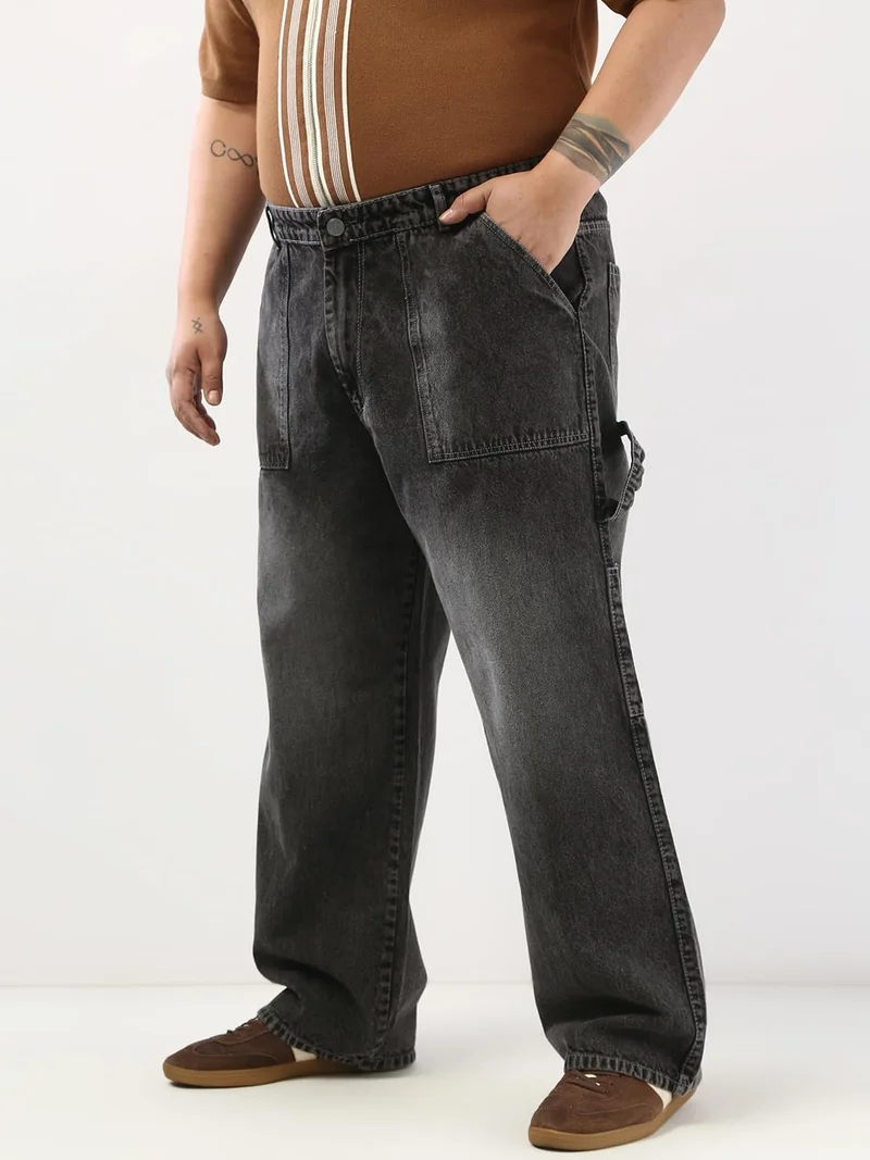 Urbano Fashion  Urbano Plus Men's Grey Loose Fit Cargo Carpenter Jeans with 6 Pockets Non-Stretchable  | Best Price UAE