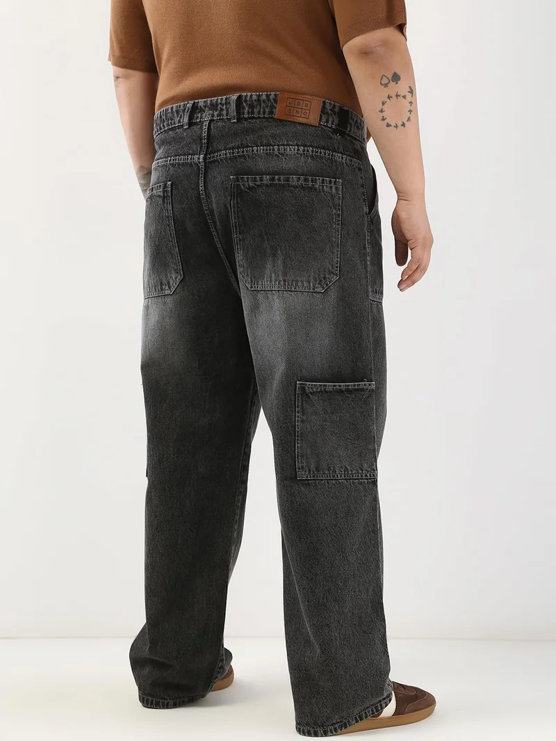 Urbano Fashion  Urbano Plus Men's Grey Loose Fit Cargo Carpenter Jeans with 6 Pockets Non-Stretchable  | Best Price UAE