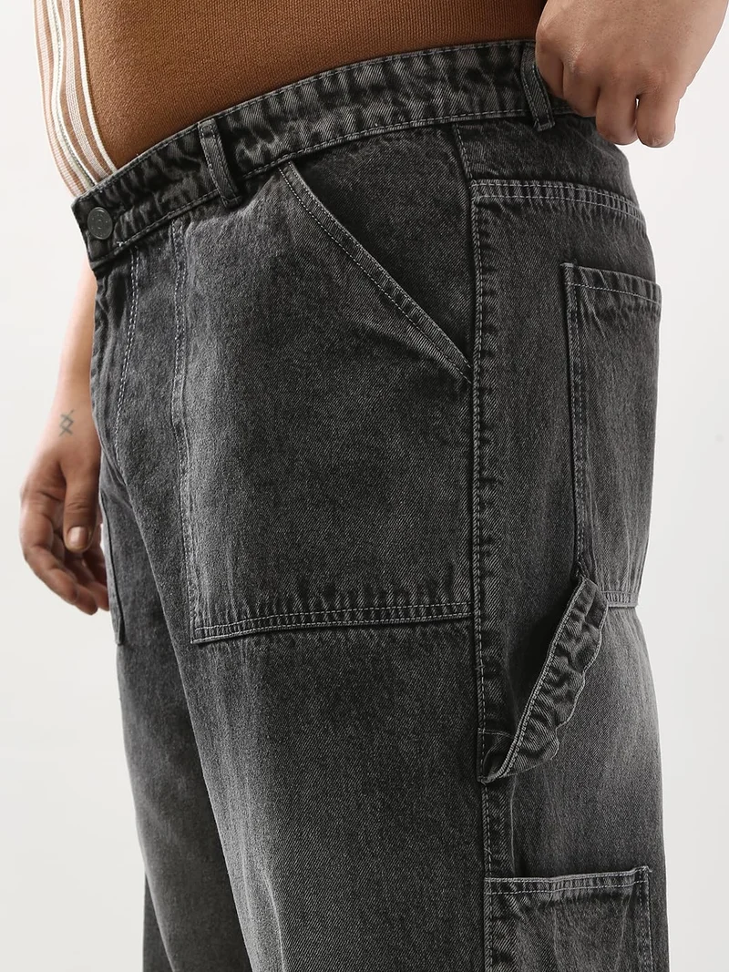 Urbano Fashion  Urbano Plus Men's Grey Loose Fit Cargo Carpenter Jeans with 6 Pockets Non-Stretchable  | Best Price UAE