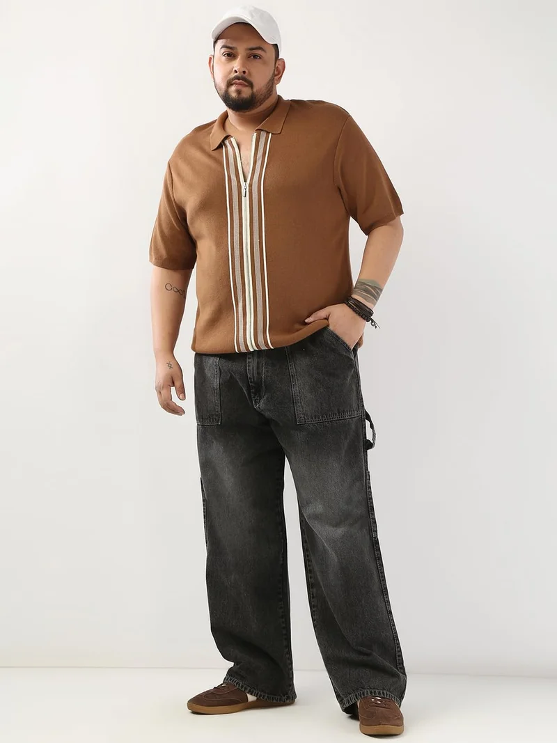 Urbano Fashion  Urbano Plus Men's Grey Loose Fit Cargo Carpenter Jeans with 6 Pockets Non-Stretchable  | Best Price UAE