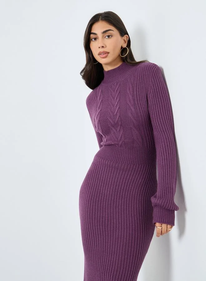 Styli Styli Purple Cable Knit Sweater Midi Dress