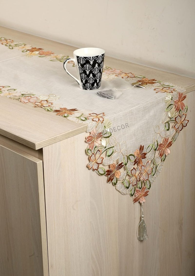MONKDECOR Tissue Embroidery 08136 Dining Table Runner Size 15x70 Inches ColorBrown