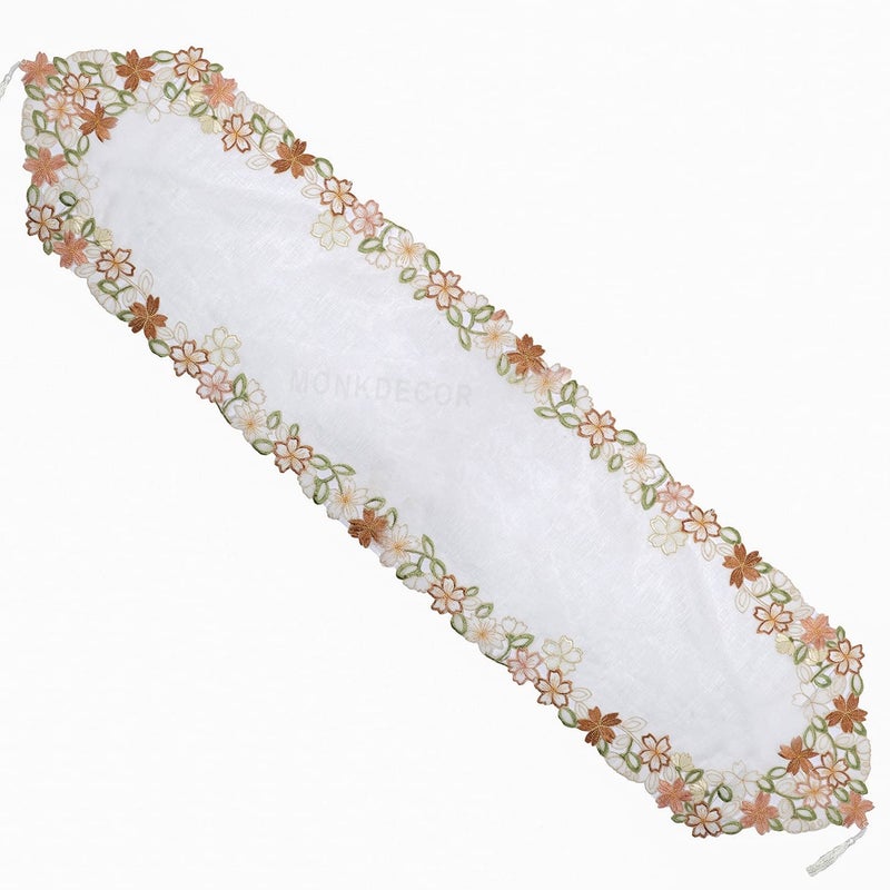 MONKDECOR Tissue Embroidery 08136 Dining Table Runner Size 15x70 Inches ColorBrown