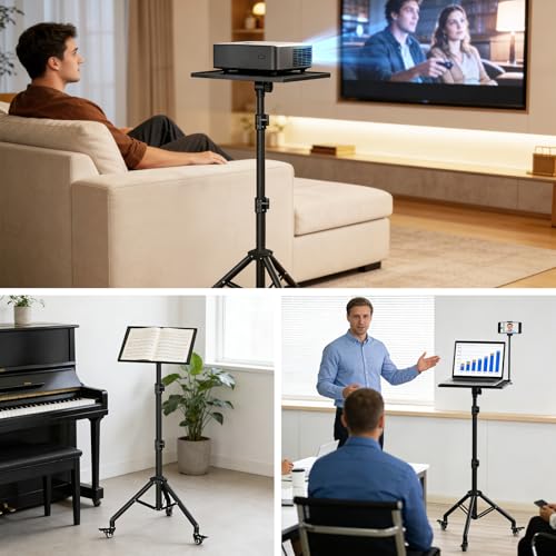 Facilife Projector Stand Tripod on Wheels, Adjustable Height 29-44 Inches, Laptop Tripod Stand Rolling, Heavy Duty Projector Tripod Metal Construction, Multifunctional for Office & Home (29-44 Inches) - Image 2
