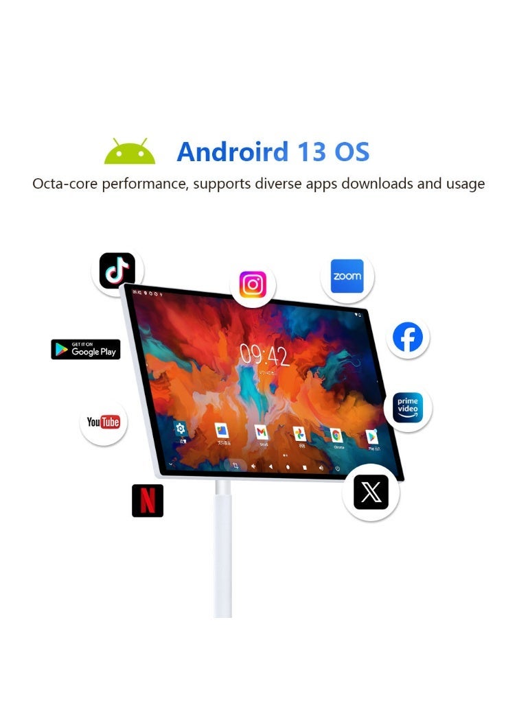 سيليكت الشرق الأوسط شاشة أندرويد ذكية محمولة 27 بوصة بعجلات | شاشة لمس بنظام Android 13 | شاشة عرض FHD بدقة 1080P | ذاكرة RAM بسعة 8GB + تخزين 128GB | كاميرا مدمجة بدقة 13MP | بطارية بسعة 7800mAh | واي فاي 2.4G/5G - Image 3