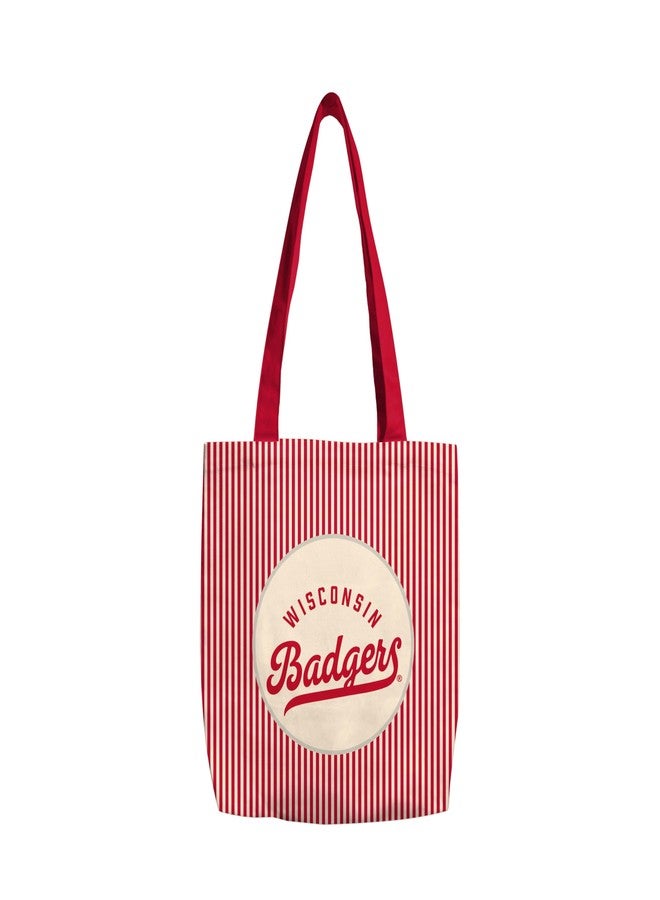 Logo Brands NCAA Wisconsin Badgers Classic Canvas Tote Bag – Lightweight Build, Fashionable Stripe Design – Easy to Clean & Ideal for Life On the Move - Image 1