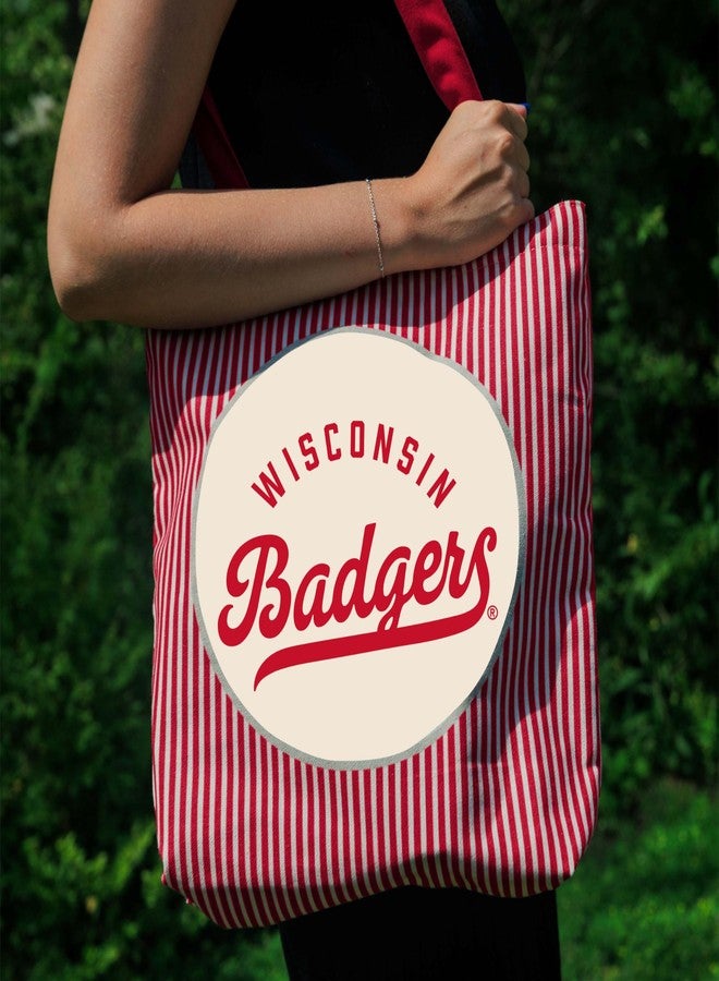 Logo Brands NCAA Wisconsin Badgers Classic Canvas Tote Bag – Lightweight Build, Fashionable Stripe Design – Easy to Clean & Ideal for Life On the Move - Image 2