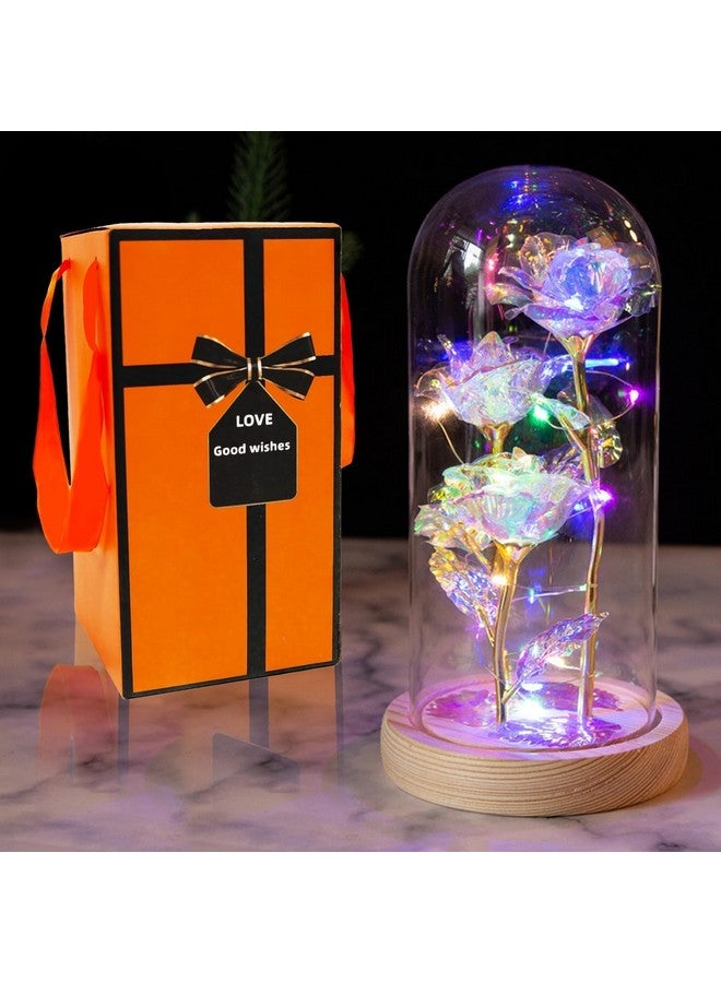 وورم تري هدايا عيد ميلاد للنساء، زهور زجاجية من جلاكسي روز عيار 24 قيراط، زهور محفوظة مضيئة في قبة زجاجية، هدايا للأم والزوجة والجدة والصديقة - Image 1