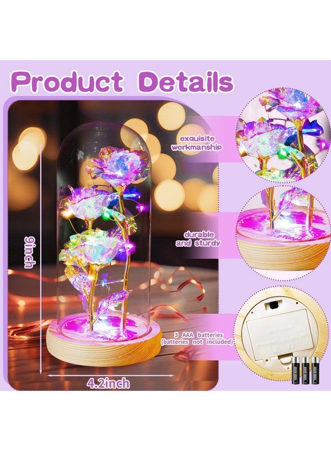 وورم تري هدايا عيد ميلاد للنساء، زهور زجاجية من جلاكسي روز عيار 24 قيراط، زهور محفوظة مضيئة في قبة زجاجية، هدايا للأم والزوجة والجدة والصديقة - Image 2