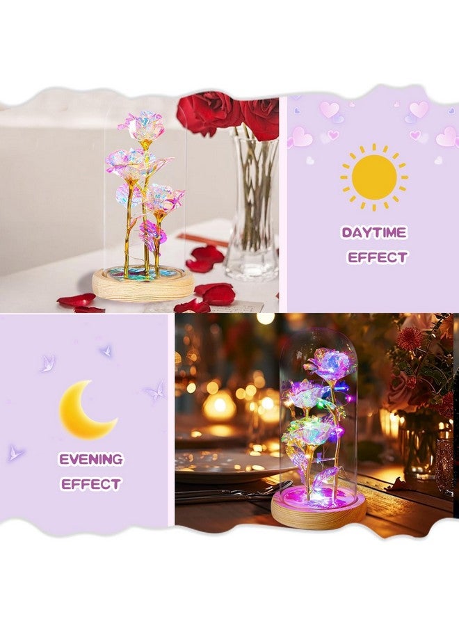 وورم تري هدايا عيد ميلاد للنساء، زهور زجاجية من جلاكسي روز عيار 24 قيراط، زهور محفوظة مضيئة في قبة زجاجية، هدايا للأم والزوجة والجدة والصديقة - Image 3