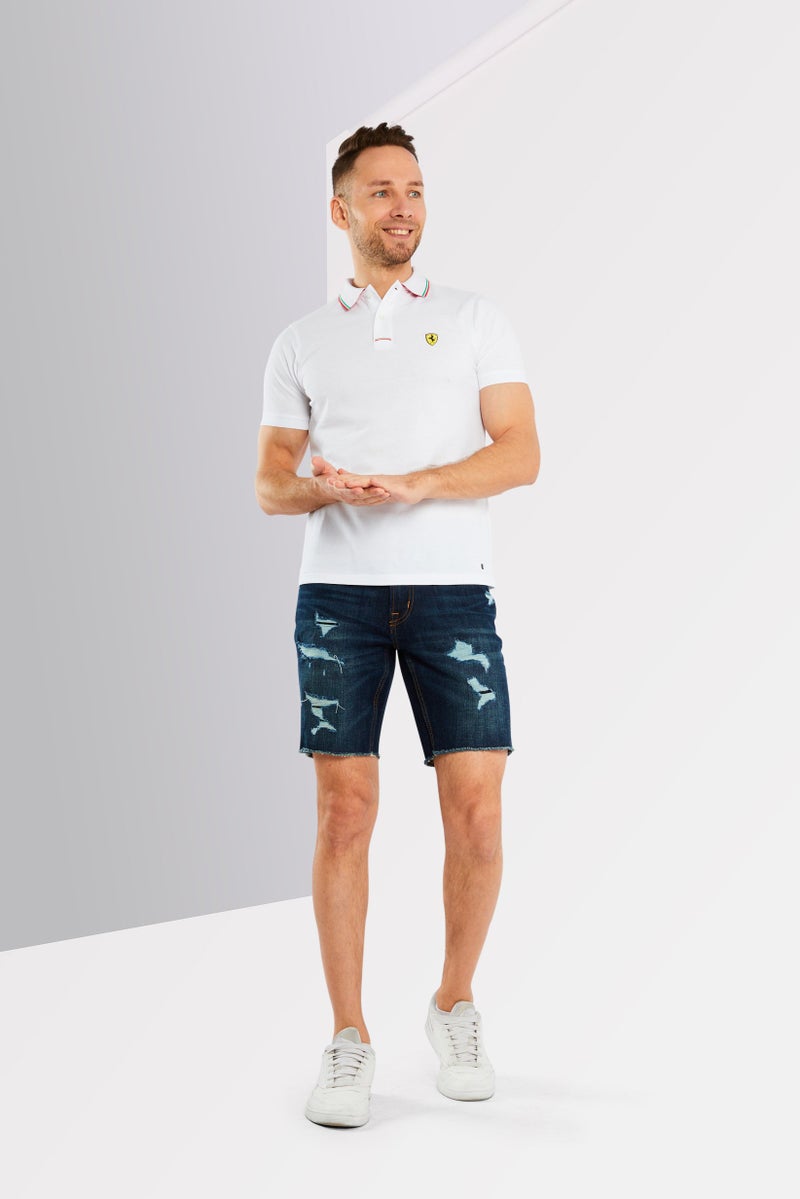 Scuderia Ferrari Men Regular Fit Short Sleeve Golf Polo Shirts, White  - Image 1