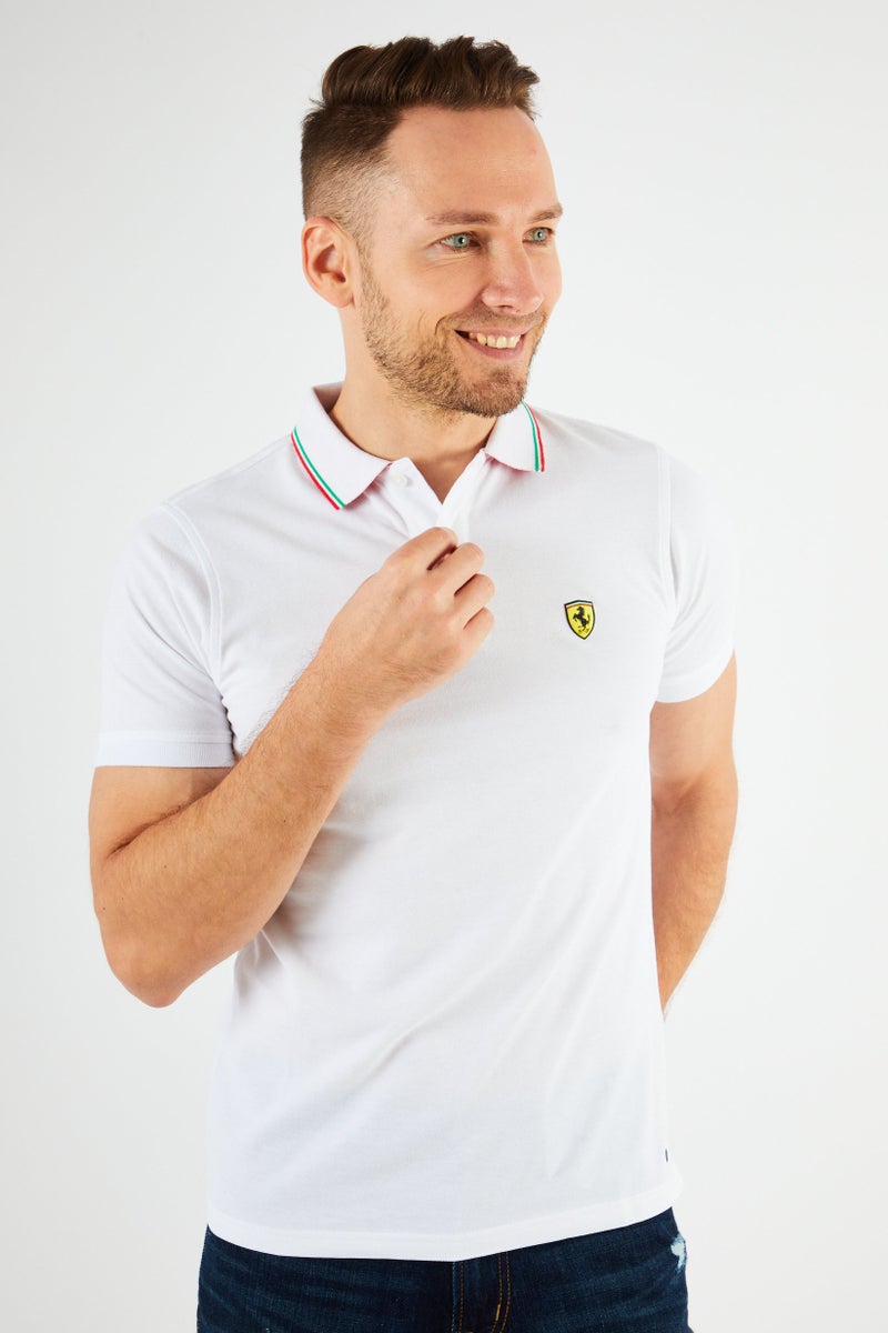 Scuderia Ferrari Men Regular Fit Short Sleeve Golf Polo Shirts, White  - Image 2