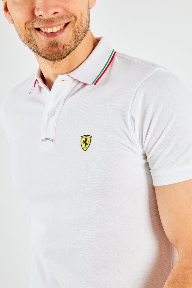 Scuderia Ferrari Men Regular Fit Short Sleeve Golf Polo Shirts, White  - Image 3