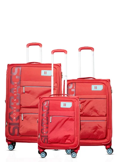 Skybags Vanguard Set of 3 Luggage with Anti Theft Zipper| Smooth Dual Wheels| Wet Pouch for toiletries| Cabin, Medium, Large| Coral