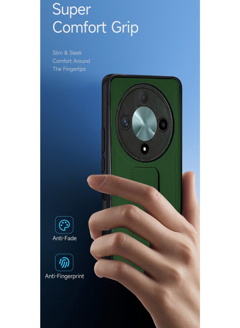 Techie Stylish TPU Silicone Back Cover Case with Magnetic Secure Hand Grip Kickstand for Honor X9b – Dark Green  - Image 2