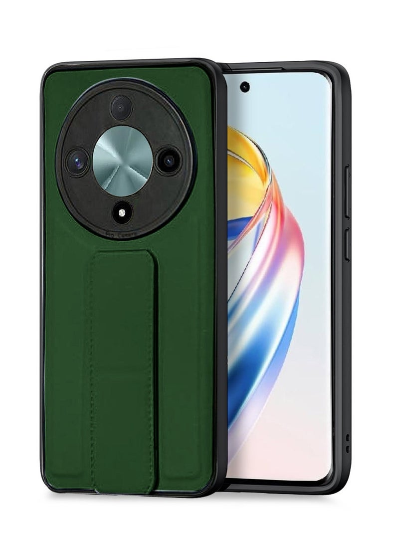 Techie Stylish TPU Silicone Back Cover Case with Magnetic Secure Hand Grip Kickstand for Honor X9b – Dark Green  - Image 1