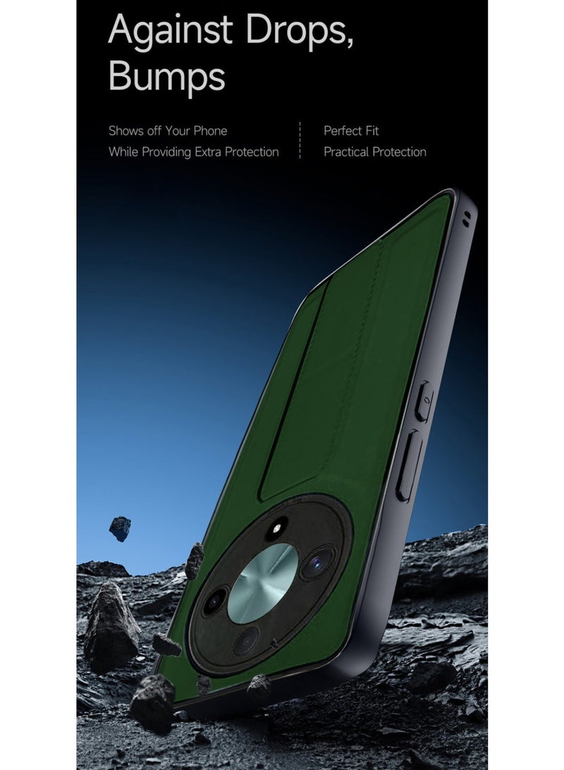 Techie Stylish TPU Silicone Back Cover Case with Magnetic Secure Hand Grip Kickstand for Honor X9b – Dark Green  - Image 3