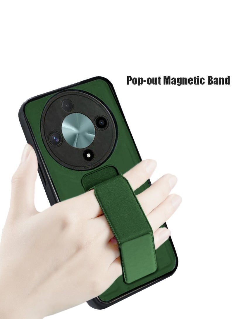 Techie Stylish TPU Silicone Back Cover Case with Magnetic Secure Hand Grip Kickstand for Honor X9b – Dark Green  - Image 5