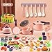 Zero Zoo 120Pcs Mini Play Kitchen Accessories Kids Pretend Cooking Playset with Desserts Cuttable Veggies BBQ Storage Basket Educational RolePlay Gift for Toddlers Child Pink - Image 4