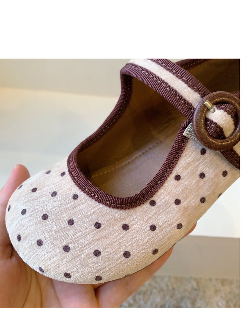 Polka Velvet Children's Shoes, Children's Single Shoes, Girls' Princess Shoes, Shallow Mouth Flat Bottom Baby Shoes - Image 2
