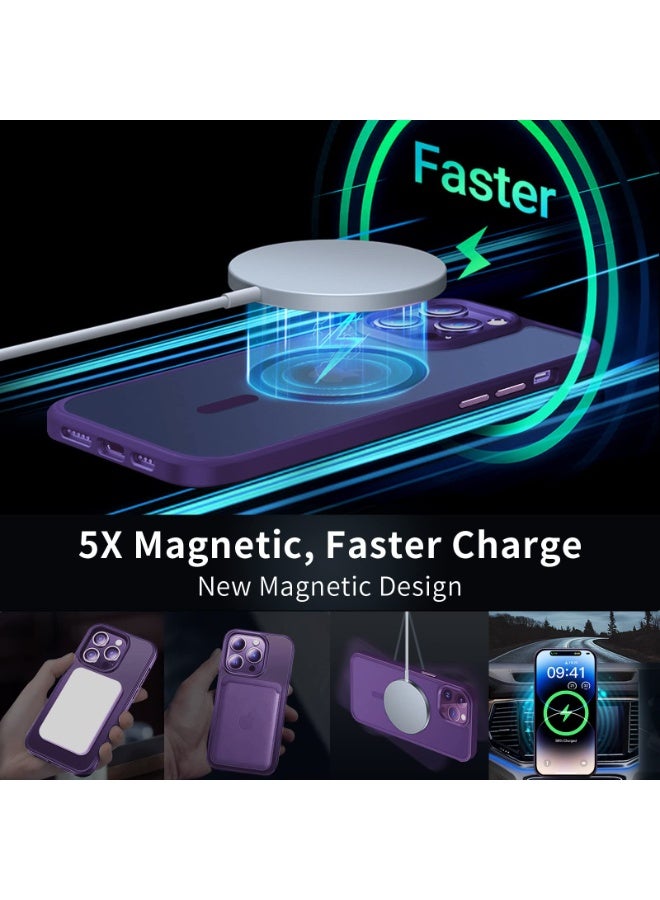 INFOSUN iPhone 14 Pro Case Cover Compatible with Magsafe Magnetic Designed Shockproof Case Translucent Matte Protective Cover Back Hard Cases with Magnet for iPhone 14 Pro Case Purple - Image 3