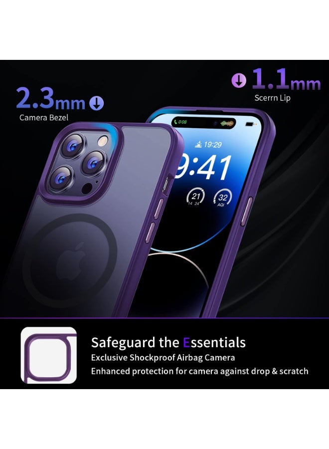 INFOSUN iPhone 14 Pro Case Cover Compatible with Magsafe Magnetic Designed Shockproof Case Translucent Matte Protective Cover Back Hard Cases with Magnet for iPhone 14 Pro Case Purple - Image 5