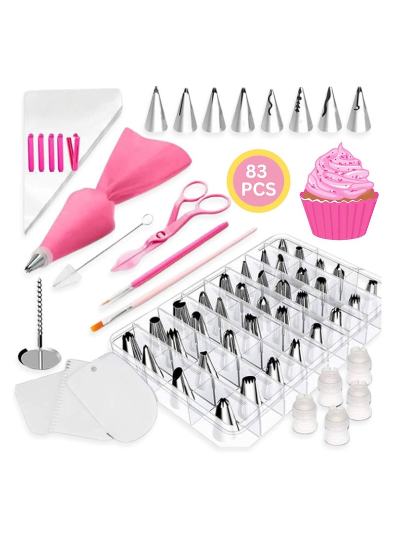 Zimtal 83 Pcs Cake Decoration Tool Set Stainless Steel Icing Piping Nozzle Tip Set Baking Frosting Tools Set for Cupcakes Cookies or Whipped Cream Cake Tools Kit for Unique Decoration - Image 1