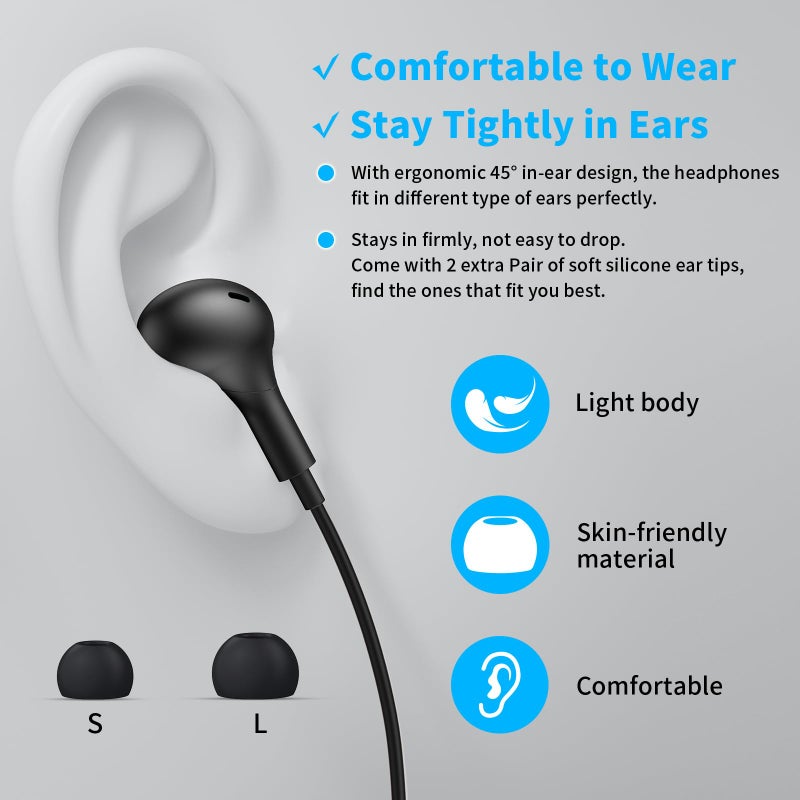 APETOO USB C Headphones for Samsung Galaxy S24 Ultra S23 FE S22 S21 A35 Note20 10+ Flip Fold,Magnetic Wired Earbuds Noise Isotiolan in-Ear Type C Earphones with Microphone for iPhone 16 15 Pro Max,Android - Image 5