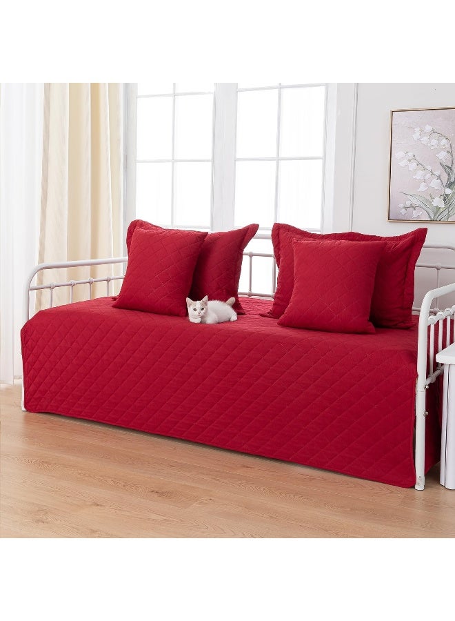 Feyocn Feyocn 5-Piece Daybed Cover Set Burgundy Red, Twin Cozy Daybed Bedding Sets for All Season Lightweight Daybed Comforter Bedspread, Geometric Print Day Bed Cover for Twin Bed with 4 Pillow Shams, 39"x75"  - Image 2