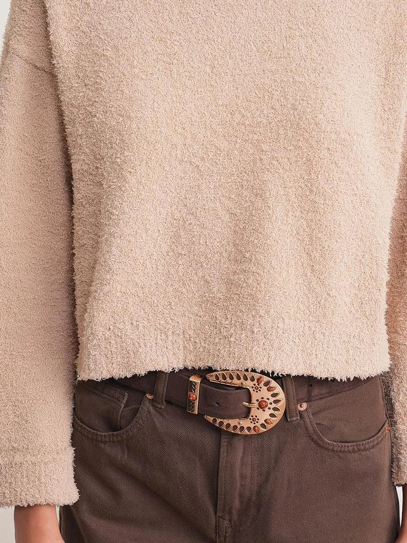 Mixray Beige Natural Mixray Plush Textured Crop Knit Sweater for Women | Best Price UAE