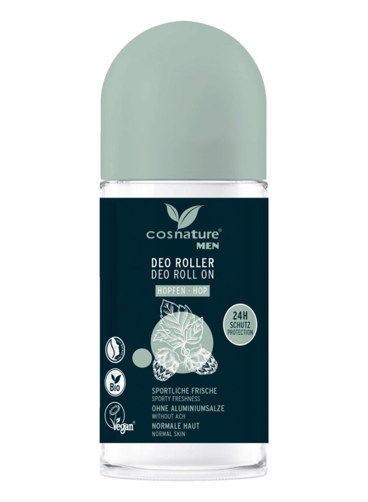 cosnature Deo Roll On Hop MEN Natural Vegan Deodorant with 24h Freshness & Protection 50 ML – Made in Germany - Image 1