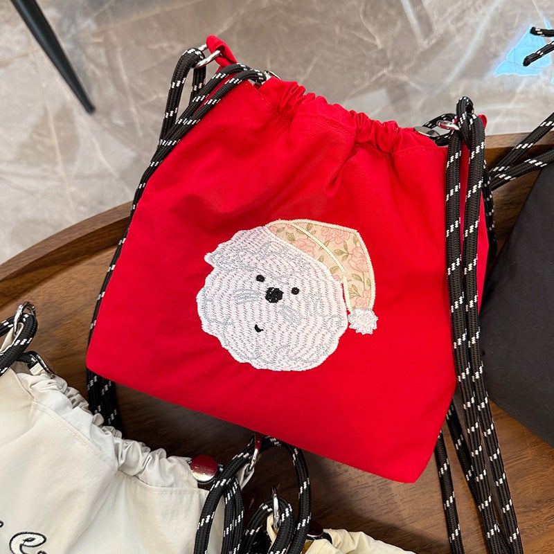Spring New Fashion Embroidered Portable Nylon Mobile Phone Fashionable All-Match Bag Drawstring Pocket Messenger Bag - Image 1