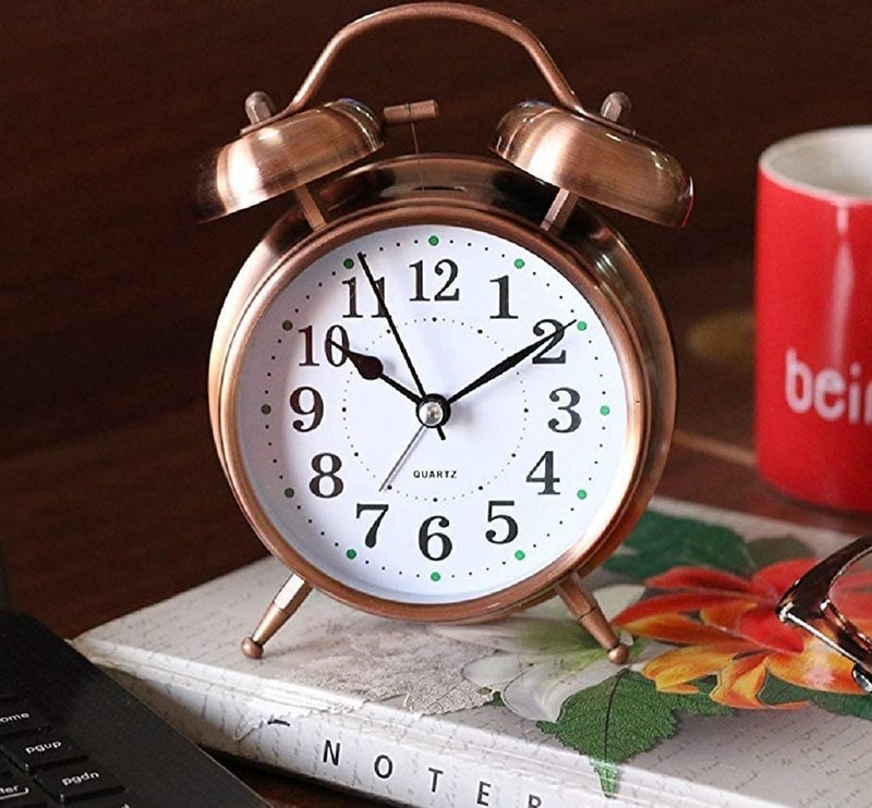 BIG CART Table Alarm Clock Vintage Look Twin Bell with Night LED Display and Loud Sound Alarm Voice Clocks for Student Kids Bedroom Copper - Image 2