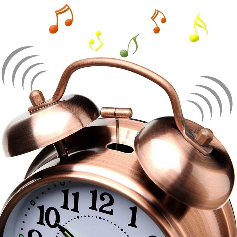 BIG CART Table Alarm Clock Vintage Look Twin Bell with Night LED Display and Loud Sound Alarm Voice Clocks for Student Kids Bedroom Copper - Image 3