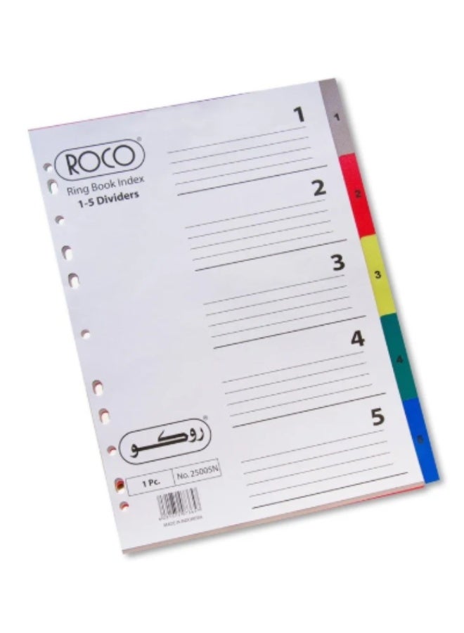 A4 Numbered Index Dividers 1–5 Multi-Color
