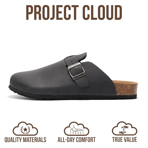 Project Cloud Mens Clogs - 100% Full Grain Genuine Leather Clogs for Men with Memory Foam Insole and Arch Support Natural Cork Footbed - Non Slip Mules Mens Slippers (Brooklyn, BLK, 10.5) - Image 4