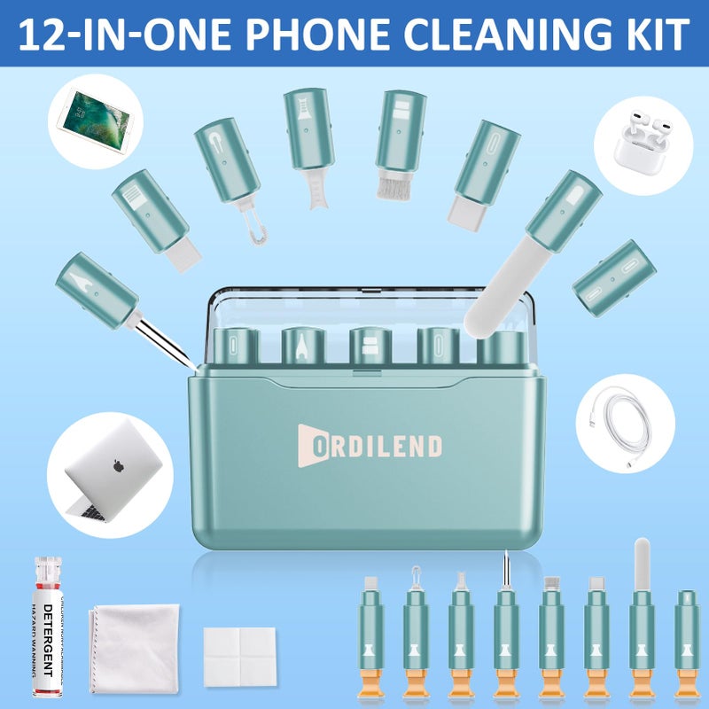 Ordilend for iPhone Cleaning Kit for Charging Port Cleaner, Multi-Tool iPhone Cleaner Repair Lightning Cable, Cell Phone Cleaning Kit for iPad, Connector, Speaker, Airpod with Storage Case, Mint - Image 2